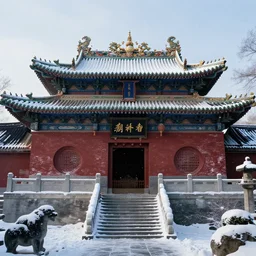 cyberpunk shaolin monastery on snowy mountain