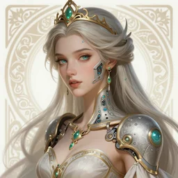 beautiful princess with cyberpunk implants, deep focus, d & d, fantasy, intricate, elegant, highly detailed, digital painting, artstation, concept art, smooth, sharp focus, illustration, hearthstone, art by artgerm and greg rutkowski and alphonse mucha