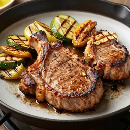 grilling marinated pork chops with grilled veggies.