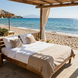 beds on Elafonissi Beach in crete, 8k resolution, hyper detailed