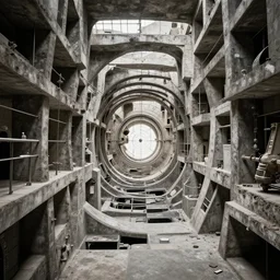 a space station tunnel, brutalist architecture, by moebius