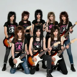 Group of 19-year-old women holding electric guitars, shaggy hair,  punk rock, riot grrl, hardcore punk, post-hardcore, alternative rock, band promo photo, 1994 photograph