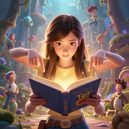 highly detailed portrait of beautiful girl reading a book in toy story 3, symmetric fingers, dynamic pose, stephen bliss, unreal engine, fantasy art by greg rutkowski, loish, rhads, ferdinand knab, makoto shinkai and lois van baarle, ilya kuvshinov, rossdraws, tom bagshaw, global illumination, radiant light, detailed and intricate environment
