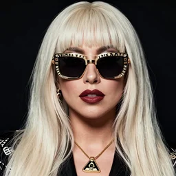 lady gaga poker face era the fame 2 0 0 8 2 0 0 9 photoshoot, wearing vintage versace sunglasses, long platinum blonde hair with bangs fringe, grace jones fashion, highly realistic. high resolution. highly detailed. dramatic. 8 k. 4 k.