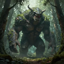 a giant monster in the middle of a forest, concept art by max svabinsky, cgsociety contest winner, altermodern, concept art, apocalypse art, artstation hq