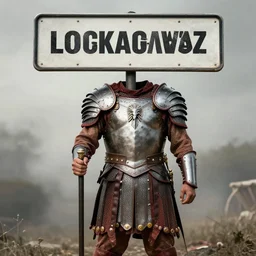 gladiator wearing a road sign on his kilt, road sign armor