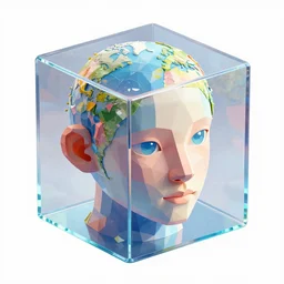 a large time machine cube glass, printing a colorful world, low poly, on clear background, isometric art, 3 d render, insanely detailed, concept art, ray tracing, smooth, sharp focus, ethereal lighting, symmetrical facial features. detailed focus on face.