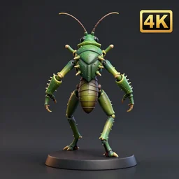 80mm resin detailed miniature of a Tripod Demon, green body as insect, Product Introduction Photos, 4K, Full body