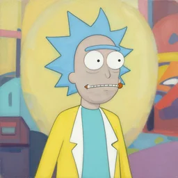 greg manchess portrait painting of rick from rick and morty as overwatch character, medium shot, asymmetrical, profile picture, organic painting, sunny day, matte painting, bold shapes, hard edges, street art, trending on artstation, by huang guangjian and gil elvgren and brom