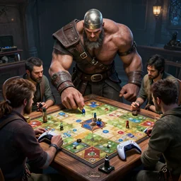 hulking vikings playing a boardgame, the last of us 2, playstation 5, volumetric lighting, raytacing