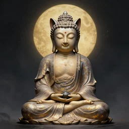 Buddha cat meditating, fantasy art.