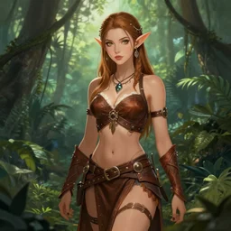 picture of alluring elf huntress, leather armor, jungle, high fantasy, digital illustration, by rossdraws, frank fanzzeta, sakimichan