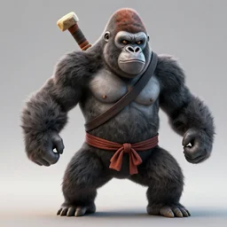 a king kong sized gorilla ninja with nunchuks, impressive 3 d render