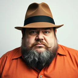 obese, heavyset man who is wearing a fedora and has a neckbeard.
