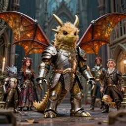 zoomed low - angle portrait of tin toy fuzzy kaiju moth dragons wearing armour in victorian london, nicoletta ceccoli, mark ryden, lostfish, hyung tae, frank frazetta, depth of field, detailed and intricate gothic environment, 8 k resolution, hyperrealistic, octane render