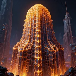 photorealistic eldritch honeycomb skyscraper in the style of gustave dore and michael whelan. hyperdetailed photorealism, 1 0 8 megapixels, amazing depth, high resolution, 3 d shading, 3 d finalrender, 3 d cinematic lighting, glowing rich colors, psychedelic overtones, artstation concept art.
