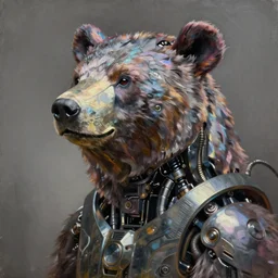 cinematic bust portrait of chromatic metallic bear from left, head and chest only, exotic alien features, robotic enhancements, desaturated, tim hildebrandt, wayne barlowe, bruce pennington, donato giancola, larry elmore, oil on canvas, masterpiece, trending on artstation, featured on pixiv, cinematic composition, dramatic pose, beautiful lighting, sharp, details, hyper - detailed, hd, hdr, 4 k, 8 k
