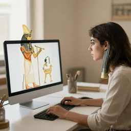 ancient egyptian art of set working on a computer