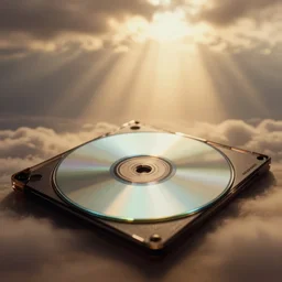 a photo of a minidisc, dramatic, ektachrome, vintage, wide angle, warm color palette, light mode, 2. 5 - dimensional, 1 6 k, ultra - hd, megapixel, cga, rays of shimmering light, clouds, mist, screen space reflections