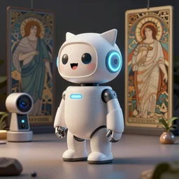 product photo of a futuristic happy surprised robot pet, minimalistic kindchenschema, by artgerm and greg rutkowski and marc newson and zaha hadid, alphonse mucha, zaha hadid, samsung apple webcam, sleek matte glossy materials, neon, owl nycticebus inspired. side view, volumetric light, detailed, octane render, midsommar