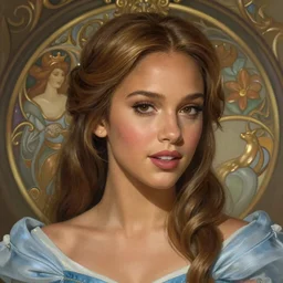 beautiful young jessica alba like disney princess, closeup, d & d, fantasy, intricate, elegant, highly detailed, digital painting, artstation, concept art, matte, sharp focus, illustration, art by artgerm and greg rutkowski and alphonse mucha