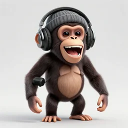 laughing ape with headphones and knitted cap, extremely detailed, sharp focus, wide view, full body pose, smooth, digital illustration, by james jean, by rossdraws, frank franzzeta, mcbess, sakimichan, brosmin, danton fadeev, steve simpson