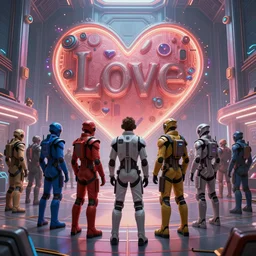love, diverse radiation cybersuits, from behind, radio rituals, wide wide angle, vivid, elaborate, highly detailed, beautiful lighting