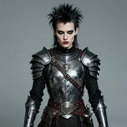 portrait of a skinny punk goth warrior wearing armor by frank fazetta, fantasy, barbarian, hardcore