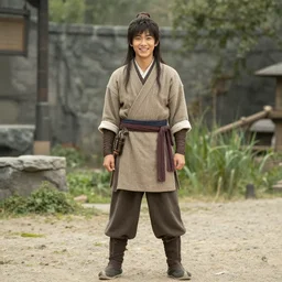 full body photo of real - life suki from the last airbender, smiling