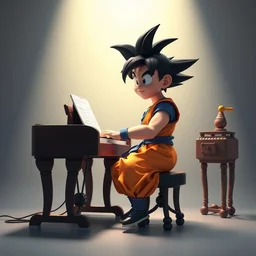 son goku playing piano as an pixar character, 3 d render
