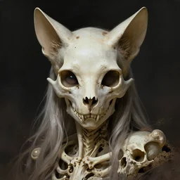 stunning goddess of cat skull portrait, skull, bones, dirt, fantasy, intricate, elegant, highly detailed, digital painting, artstation, concept art, smooth, sharp focus, illustration, art by afshar petros and krenz cushart and artem demura
