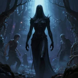 ghost, tall, jet black skin, illustration, cinematic lighting, 8 k, d & d, frostbite 3 engine, dof, artstation, tangled, digital art, twilight ray, art by tsuyoshi nagano, greg rutkowski, artgerm, alphonse mucha