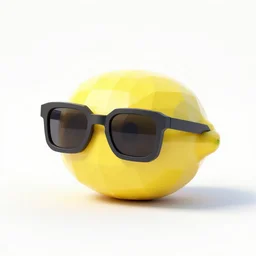 a low poly octane 3d render of a lemon with sunglasses 3d model, white background