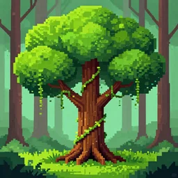 a digital painting of a tree in a forest, pixel art by stanley twardowicz, behance contest winner, pixel art, # pixelart, made of vines, voxel art