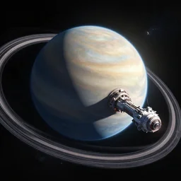 the enterprise c orbiting a gas giant planet hyperdetailed, main focus on the enterpise from star trek, artstation, cgsociety, in the style star trek 8 k