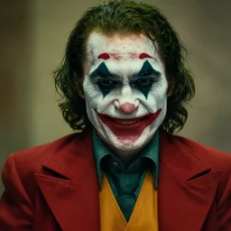 closeup joker wearing clothes in the style of directoire style, photograph, grinning, creepy,