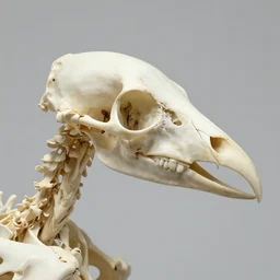 bird head made of bone structure, with diapsid with a pre - lachrymal fossa, a single occipital condyl, photograph by bird skeleton