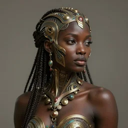beautiful african organic cyborg, diffuse lighting, fantasy, intricate, highly detailed, lifelike, photorealistic, digital painting, artstation, illustration, concept art, smooth, sharp focus