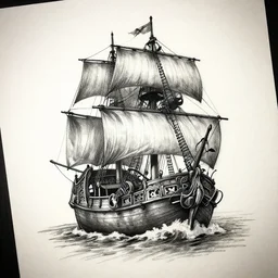 realism tattoo design sketch of a pirate ship, by Sivak