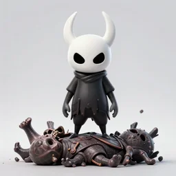 Hollow knight standing on corpses , octane render , hyperdetailed