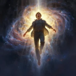 digital painting of a man ascending to galactical bliss, dynamic lighting, cinematic shot, concept art, sci - fi, fantasy, artstation