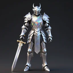 Iridescent armor omnipotent deity holding a sword —number 9