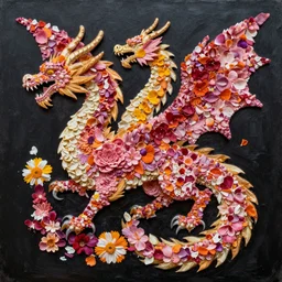 dragons made of flower petals, painting