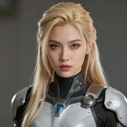 a blond titan girl in futuristic battle gear, ana de armas, flawless symmetrical pretty cute face, greg rutkowski, 8 k, shallow depth of field, intricate detail, concept art,