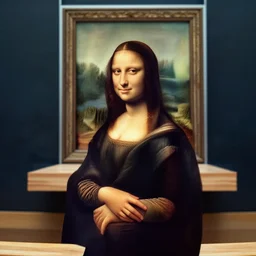 mona lisa standing in front of the louvre, highly detailed