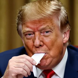close - up portrait of donald trump eating paper, by robert crumb