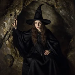 portrait of a witch in a cave, by howard david johnso