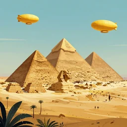 egyptian pyramids in the jungle with golden airships, by james jean and simon stalenhag and ian miller and peter mohrbacher, trending on artstation, vibrant psychedelic synthwave color scheme
