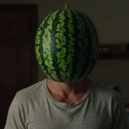 film still of a man with a watermelon for a head in the new horror movie, 4 k