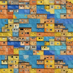 tekkonkinkreet style horizontal painted texture of favela buildings, for 3 d model, seamless, vibrant,